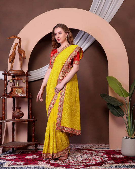 Yellow Color Beautiful Georgette Saree