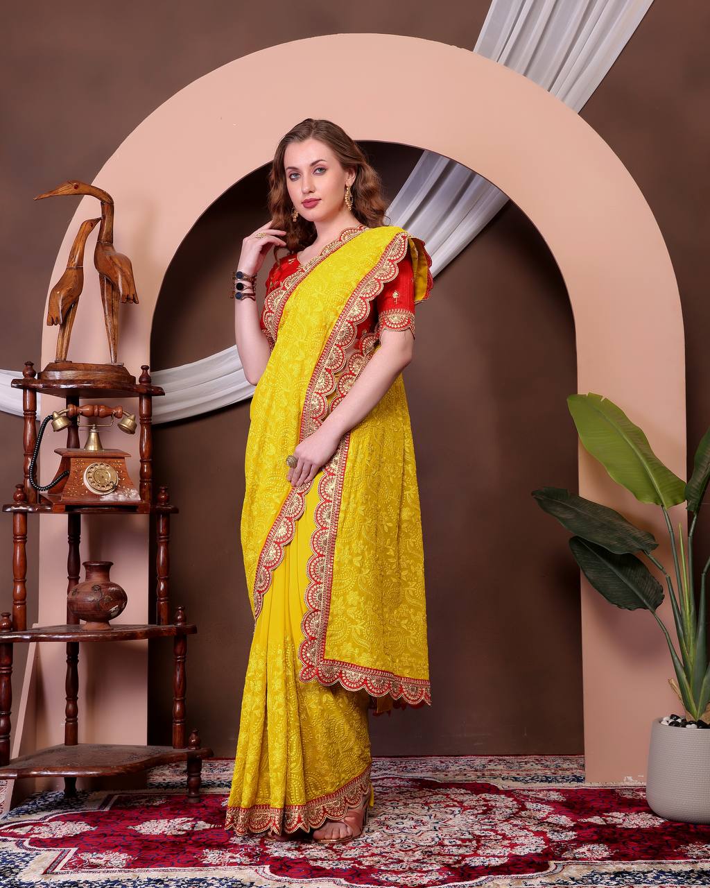 Yellow Color Beautiful Georgette Saree