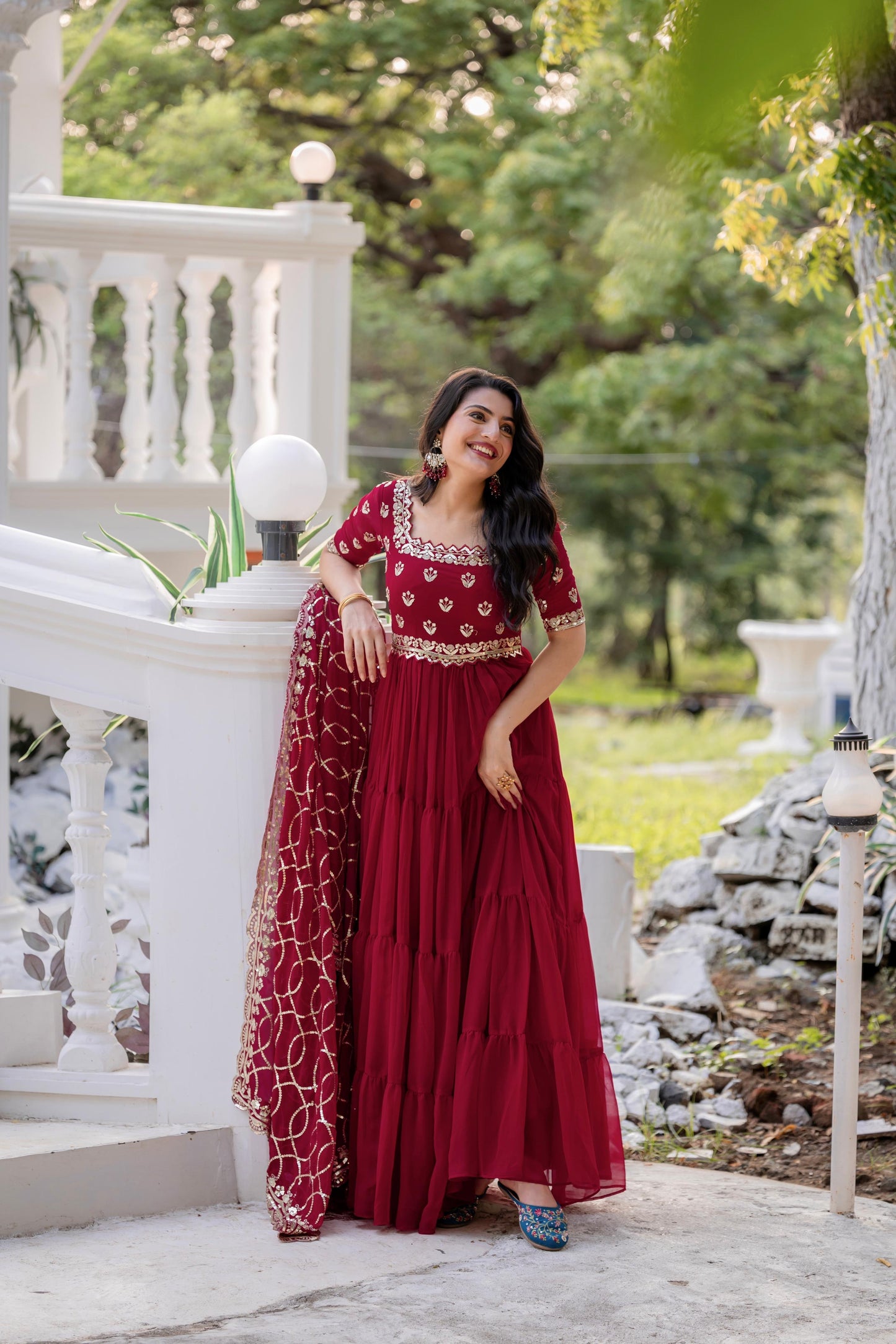 Maroon Red Color Beautiful Anarkali Dress In Georgette Fabric