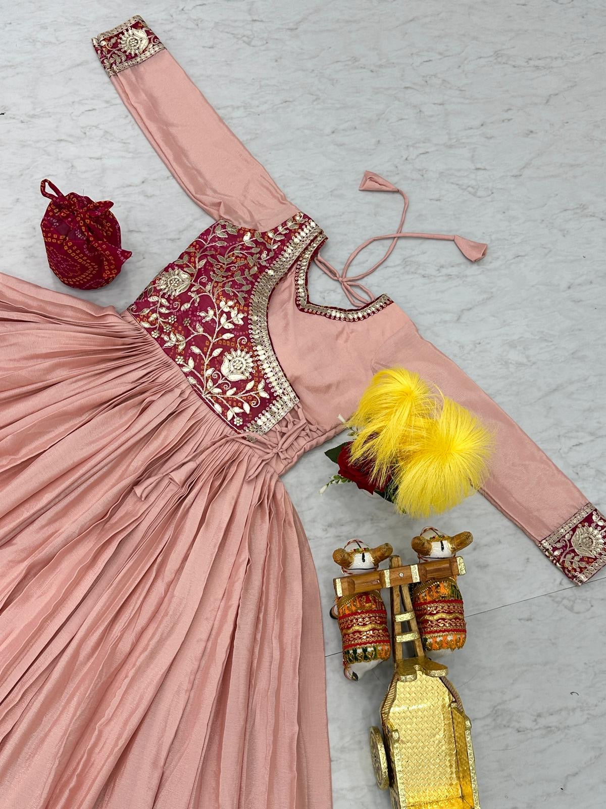 Pink Color Chinon Fabric Anarkali Gown