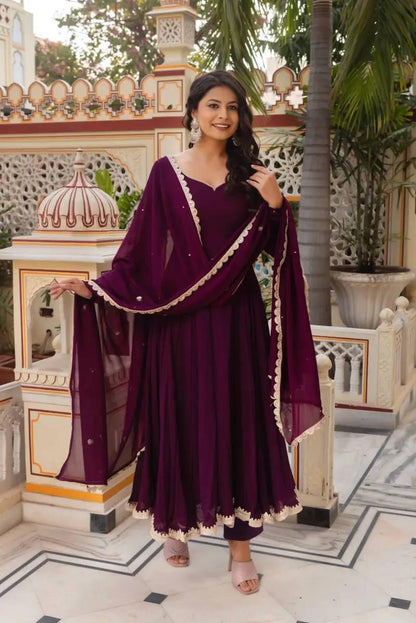 Purple Color Anarkali Gown In Georgette Fabric