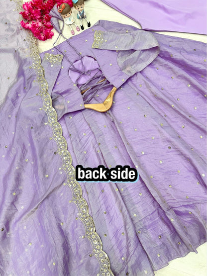 Purple Color Beautiful Crush Silk Gown