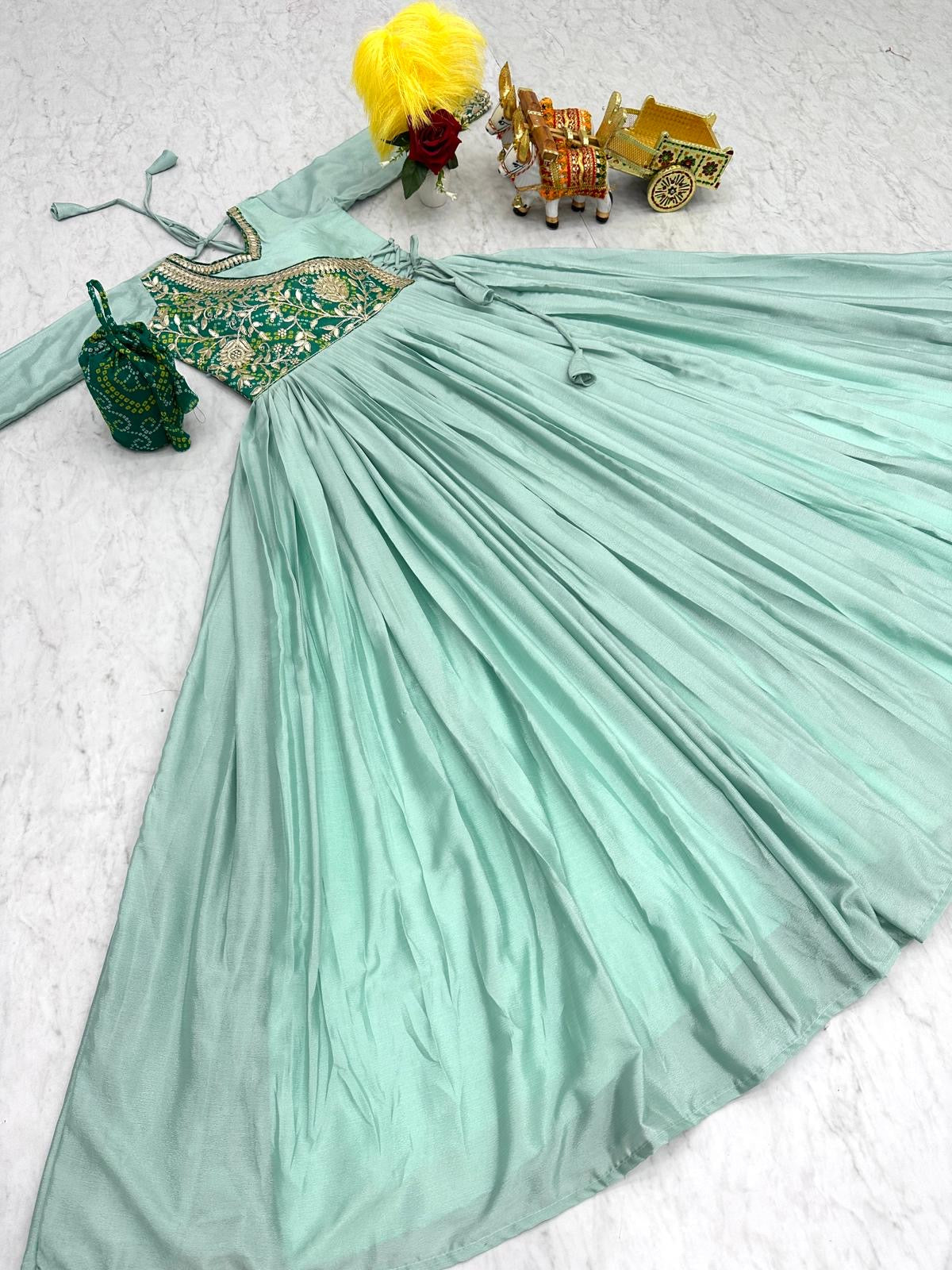 Sky Blue Color Chinon Fabric Anarkali Gown