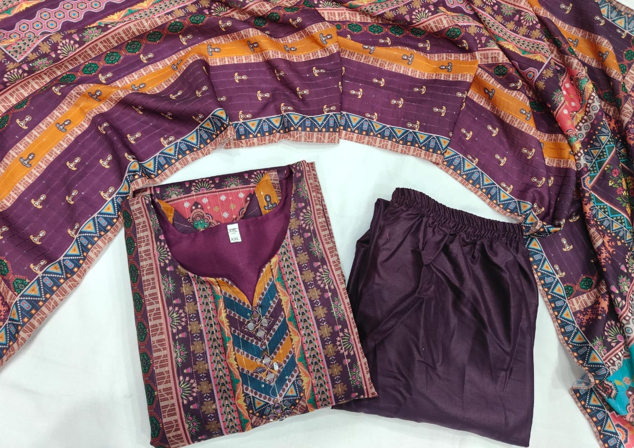 Purple Color Beautiful Chanderi Cotton Fabric Suit in big size