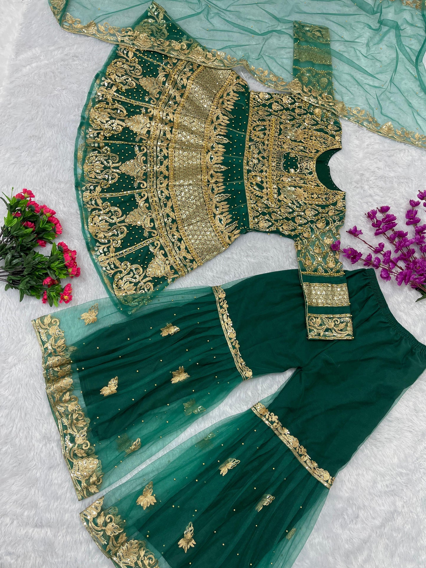 Green Color Beautiful Heavy Partywear Suit