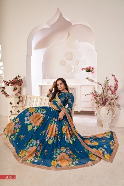 Lotus Floral Printed And Embellished Sequins Butti Work All Over the lehenga Choli