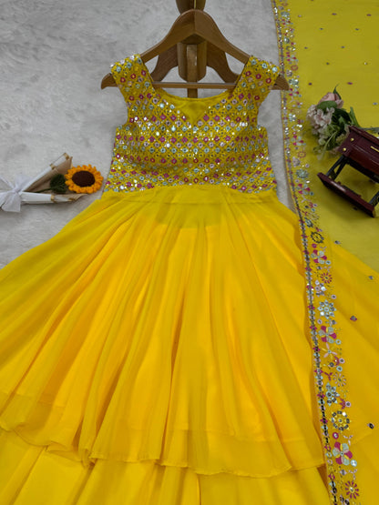 Yellow Color Beautiful Georgette Fabric PLazo Suit