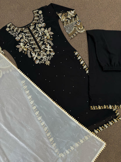 Black Color Beautiful Georgette Fabric Partywear Suit