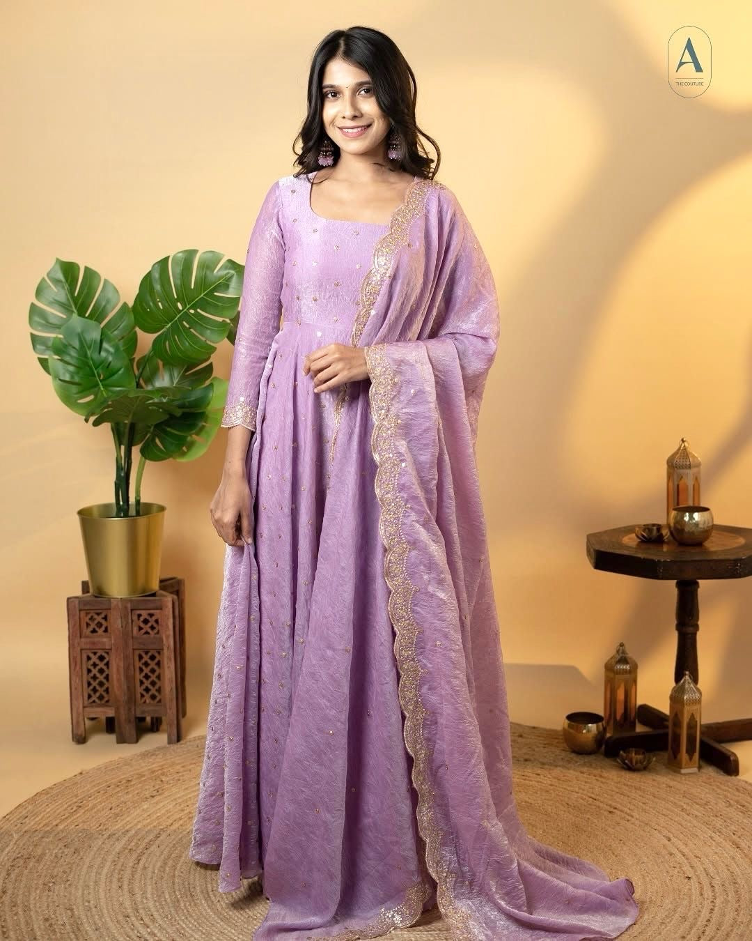 Purple Color Beautiful Crush Silk Gown