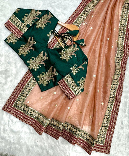 Beautiful Crush  Banarasi Saree with Sequins And Cording Embroidery Work