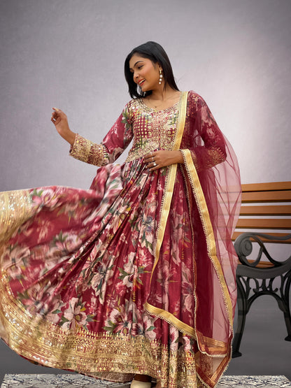 Beautful Chinon Fabric Anarkali Gown