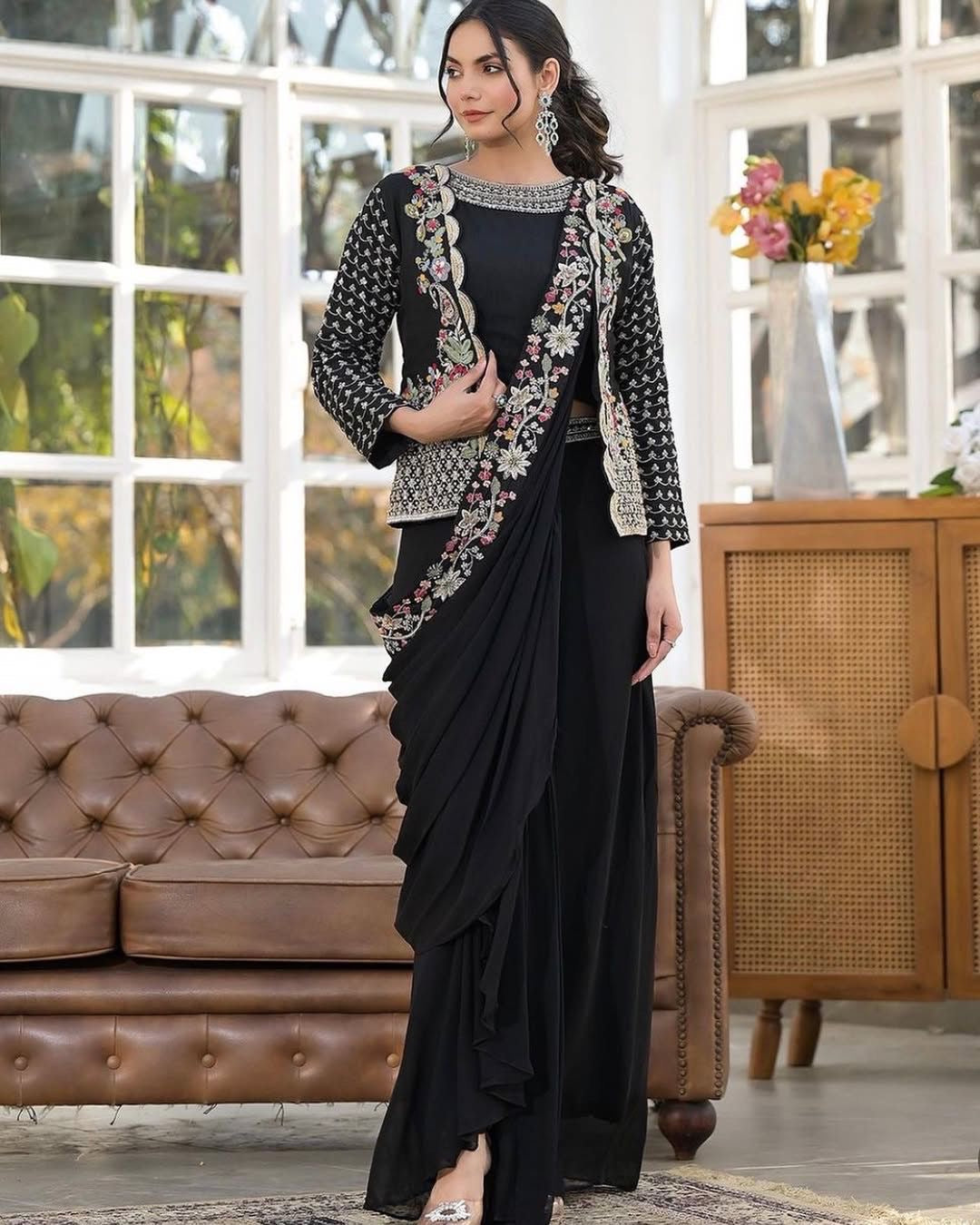 Black Color Trending Party Wear Koti With Sarara Dress