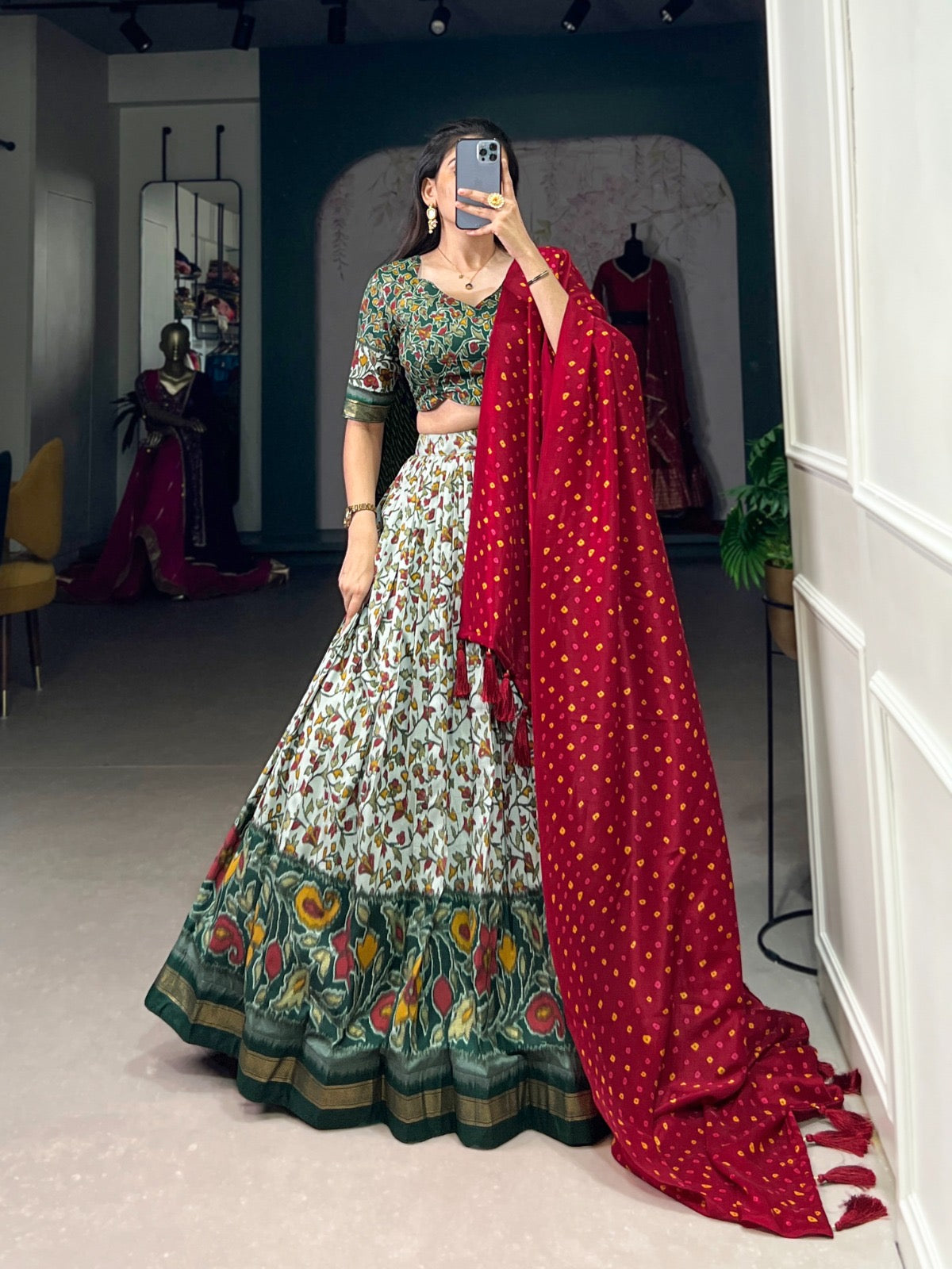 Contemporary Yet Classic Be The Center Of Attention With This Tussar Silk Lehenga