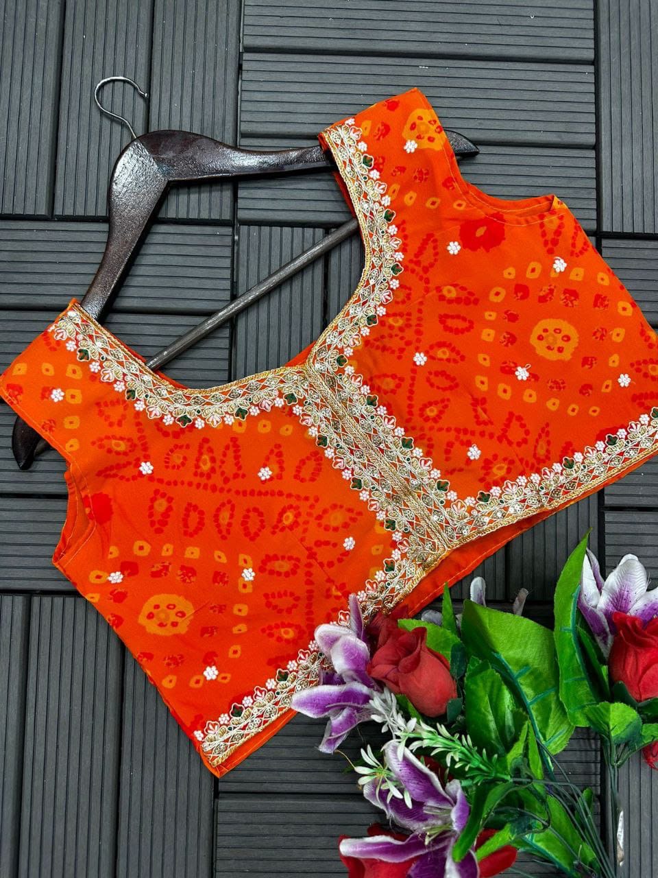 Trending Party Wear Shrug Lehenga In Orange Color in Gerogette Fabric