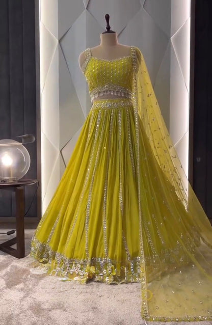 Yellow Color Beautiful Haldi Lehenga Choli in Georgette Fabric