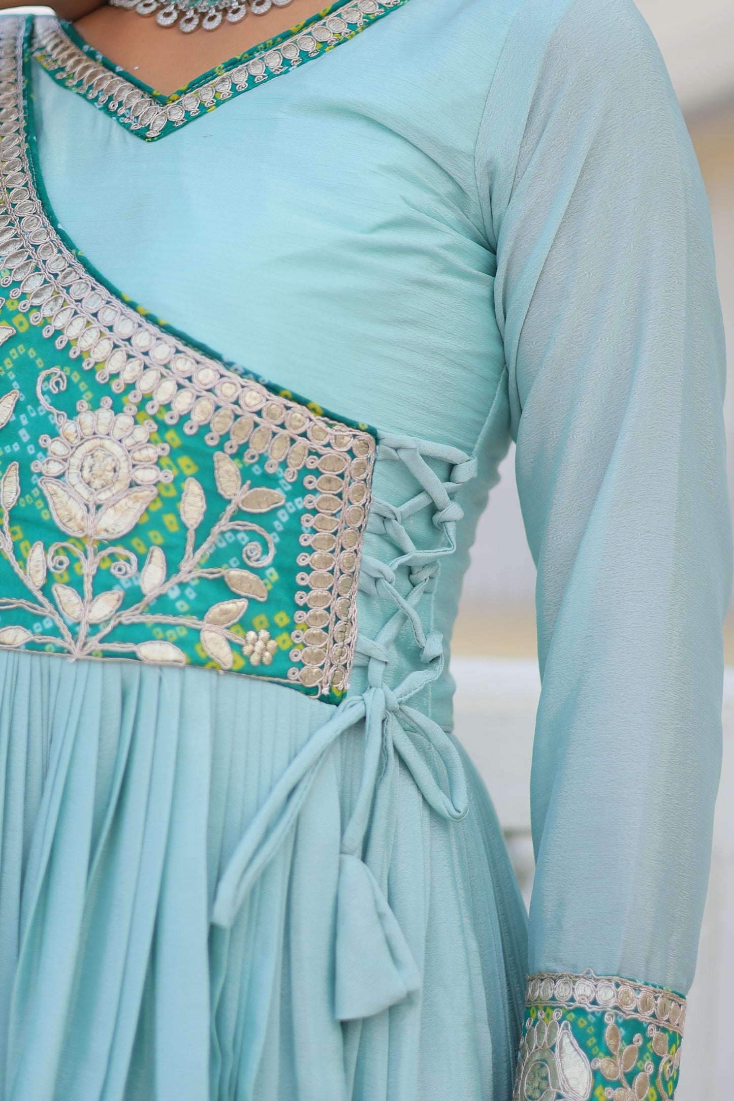 Sky Blue Color Chinon Fabric Anarkali Gown