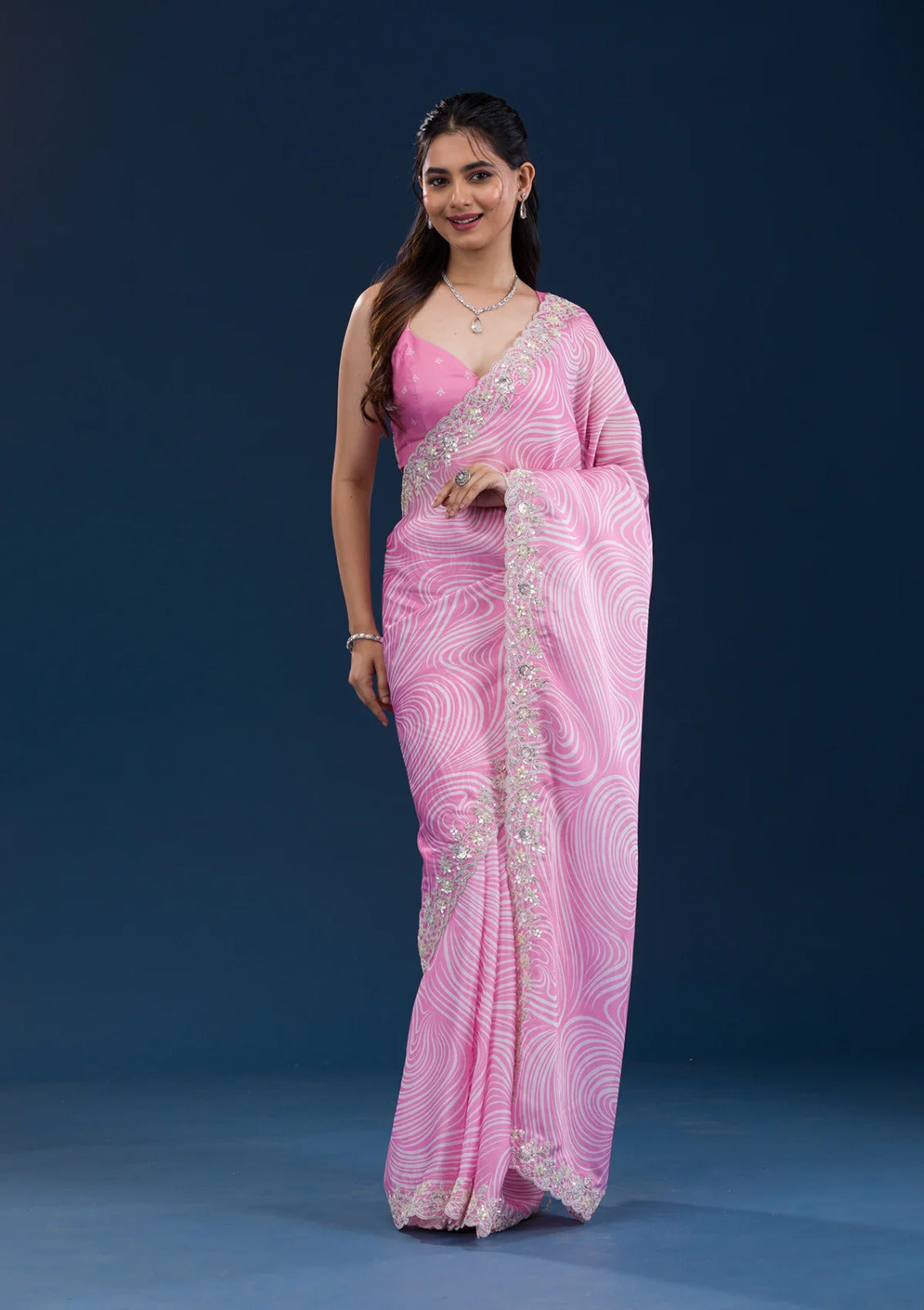 Pink Color Beautiful Partywear Georgette Saree