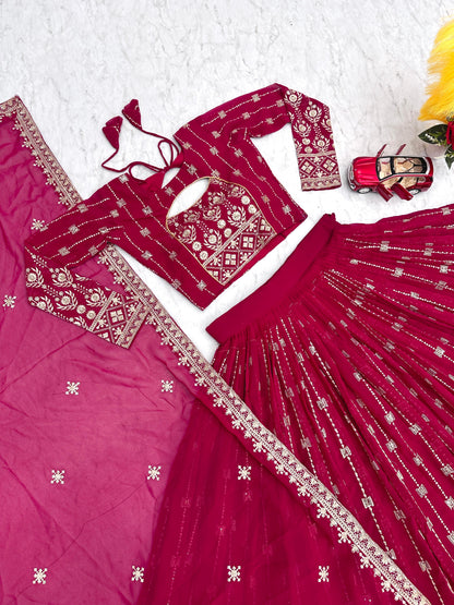 Pink Red Color Lehenga Choli For Wedding Function