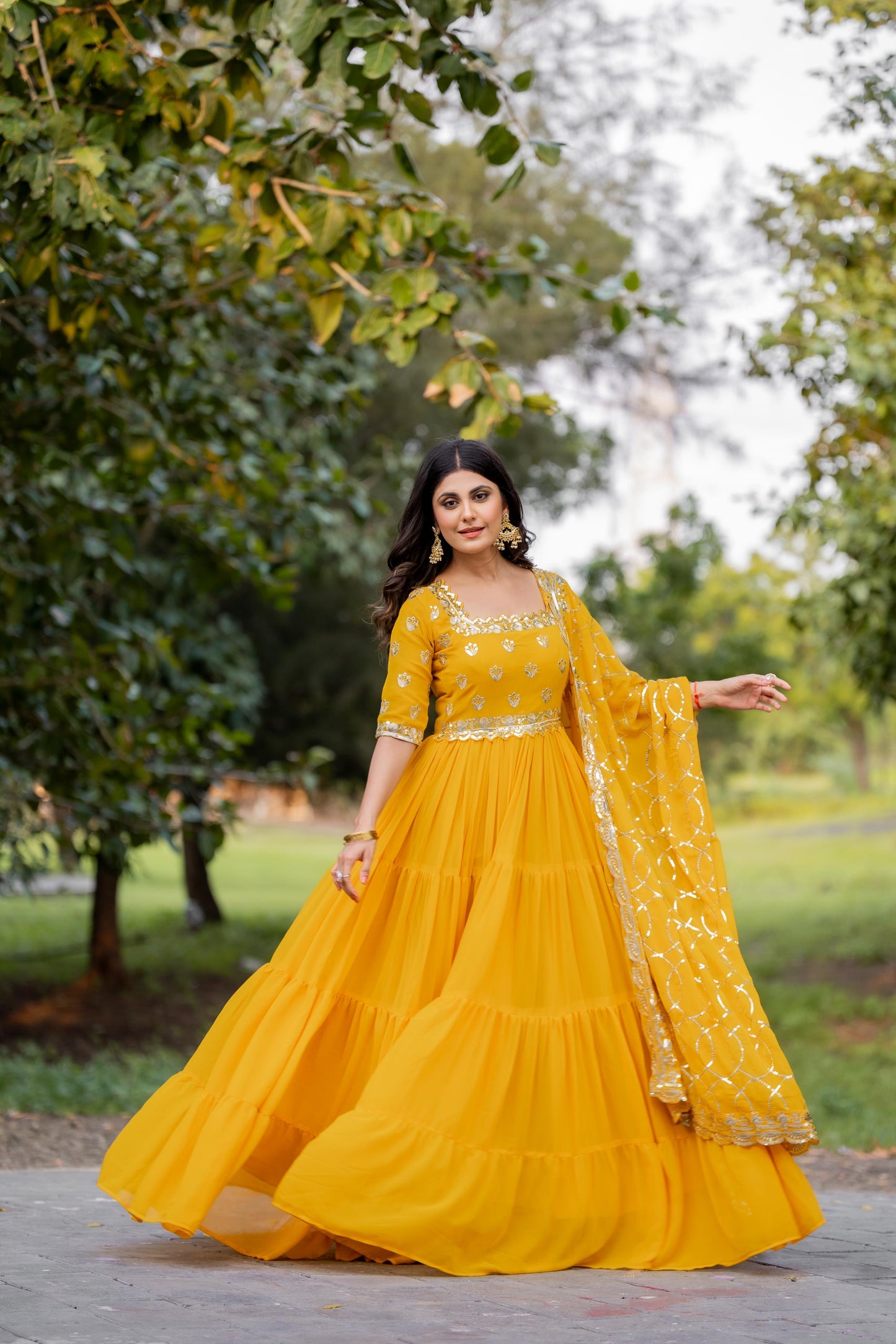 Yellow Color Beautiful Anarkali Dress In Georgette Fabric