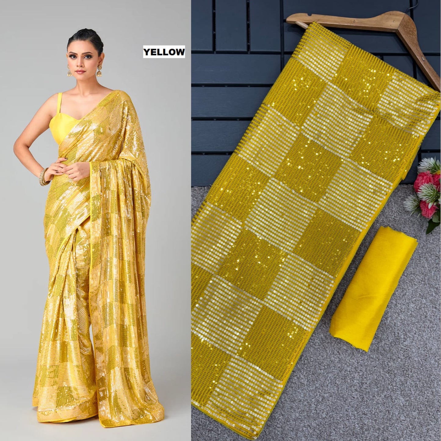 Yellow Color Beautiful Partywear Saree In Georgette Fabric Buy It now