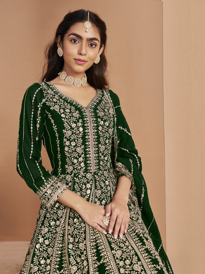 Green Color Beautiful Georgette Anarkali Suit For upcoming Wedding