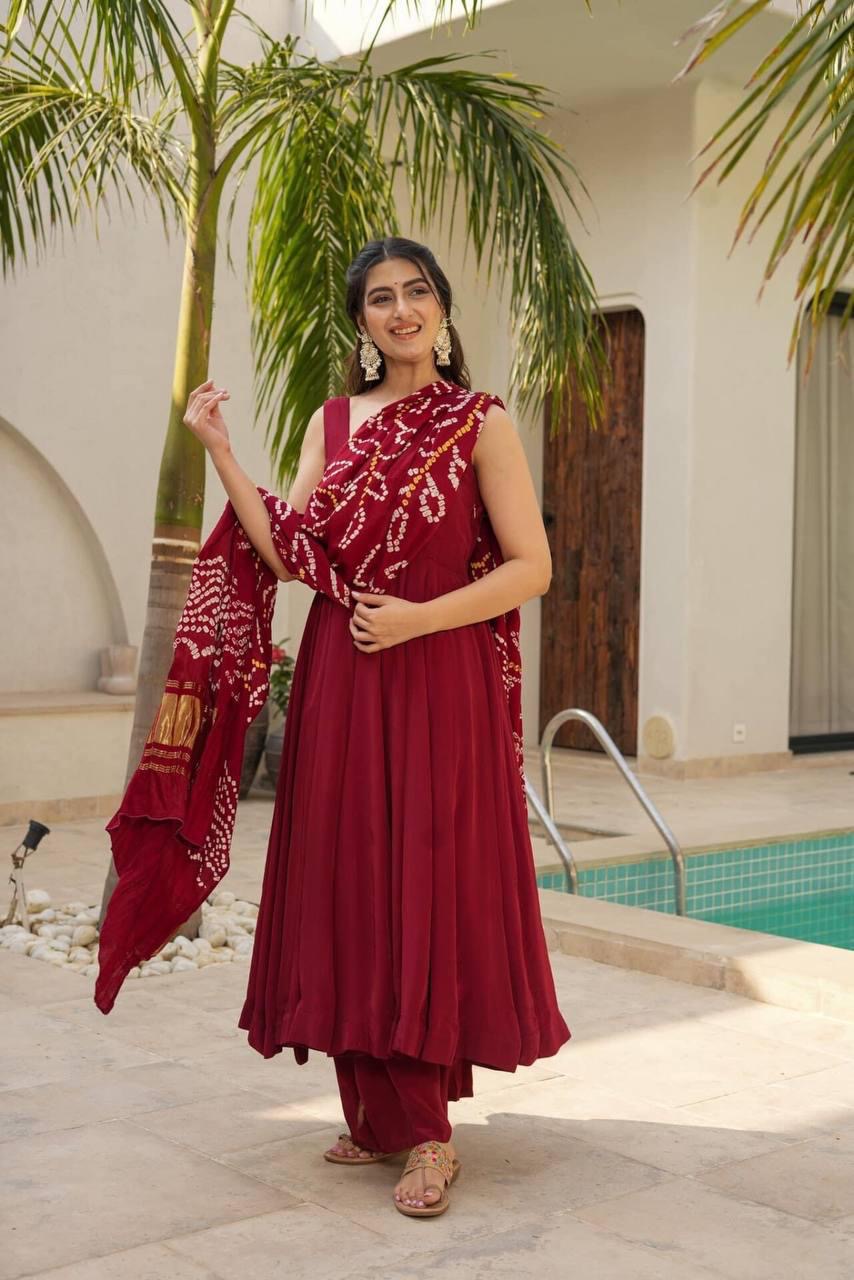 Red Color Beautiful Silk Suit Gown For Small Family function