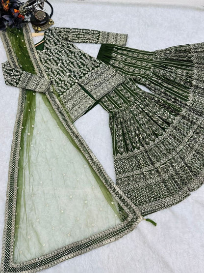 Green Color Sharara in Georgette Fabric