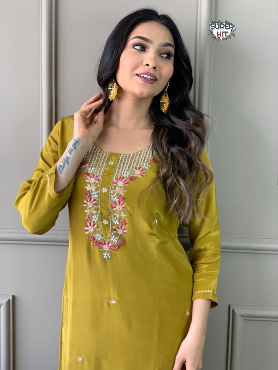 Trending Musturd Color Beautiful Summer Wear Kurti Pent Set