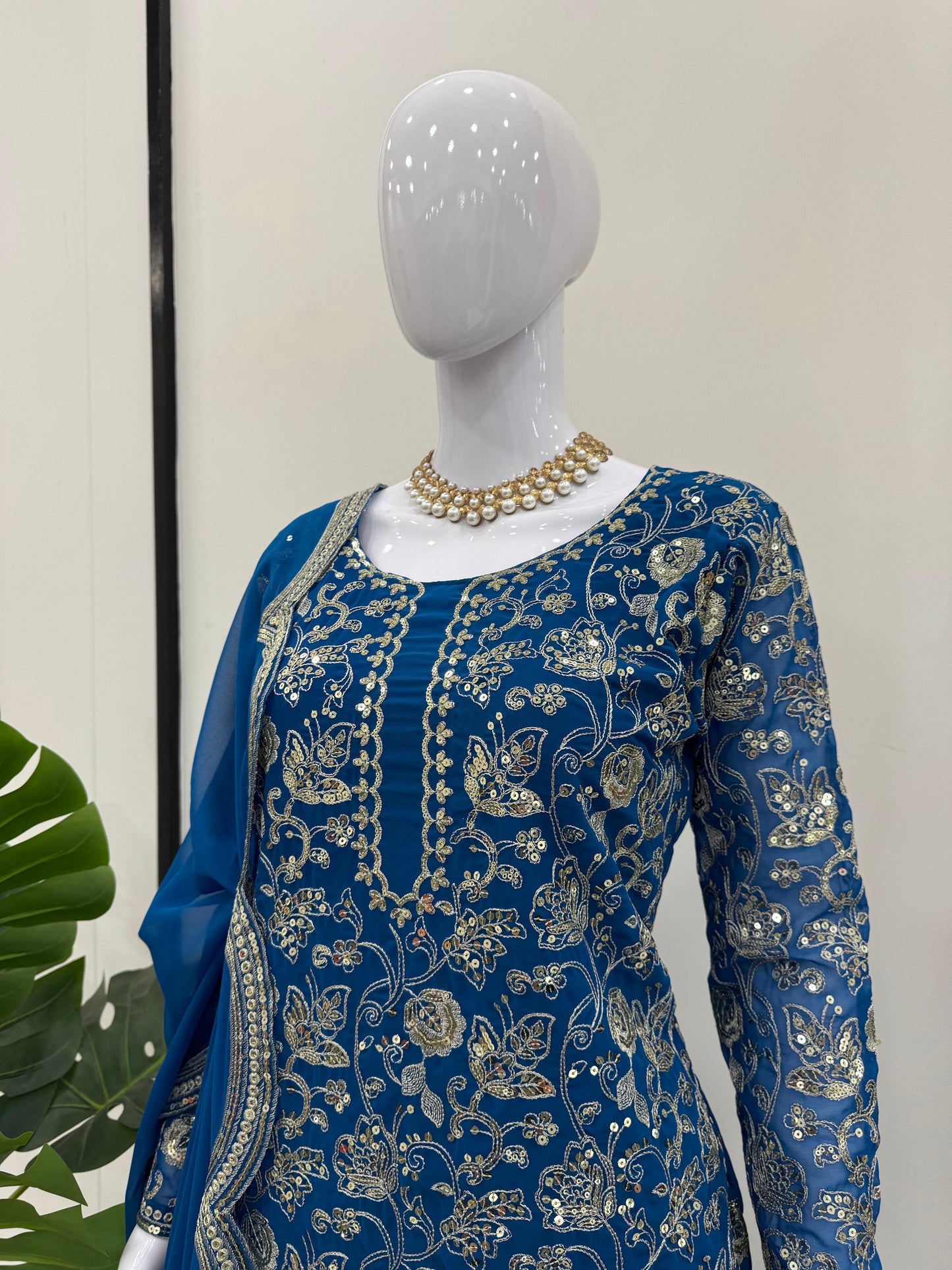 Blue Color Beautiful Sharara Suit For Wedding Function in Georgette Fabric