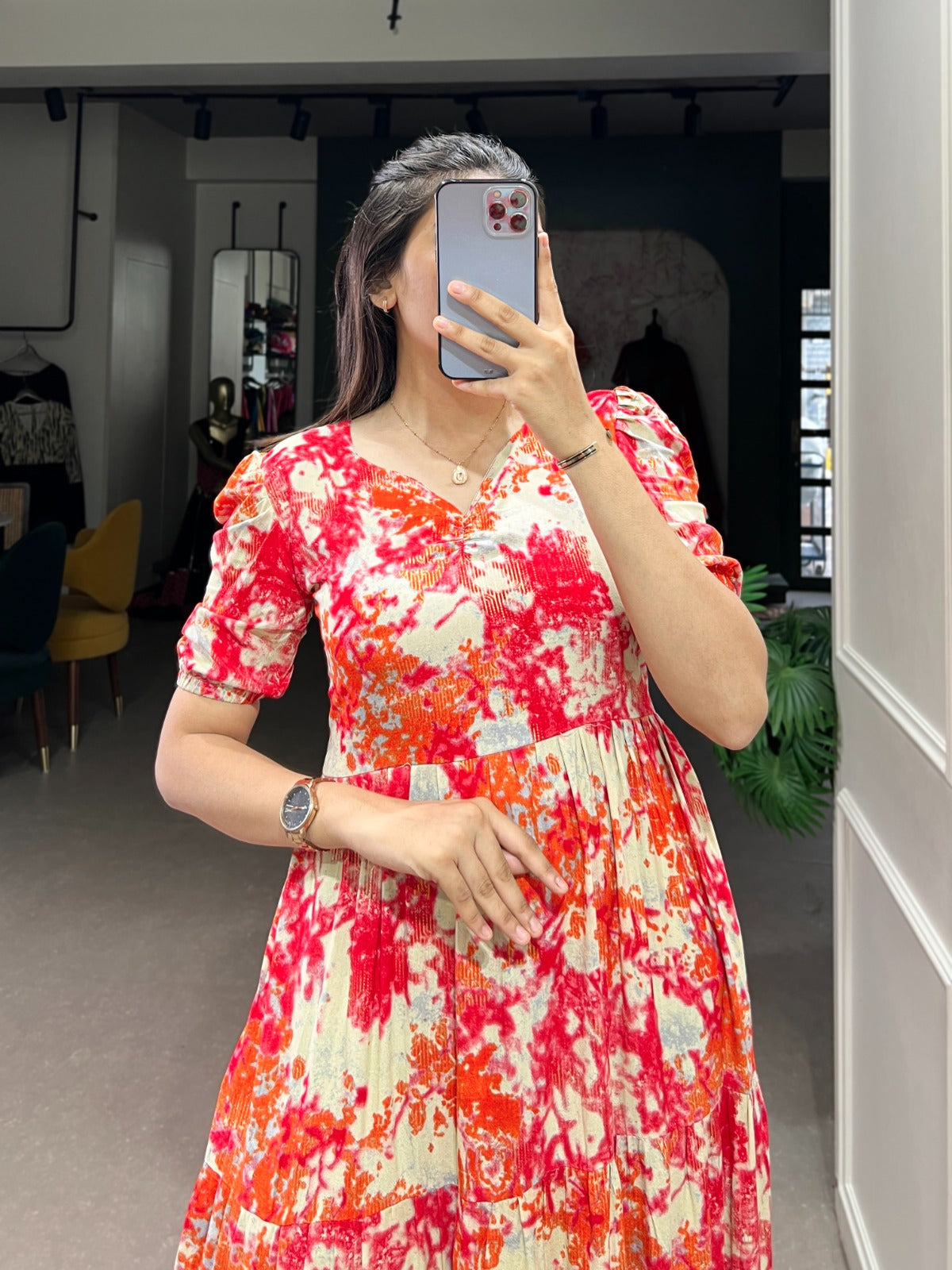 Designer Flower Print Frock In Rayon Fabric