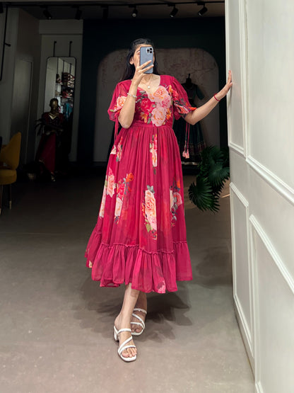 Summer Wear Frock in Georgette Fabric with 8 meter flair