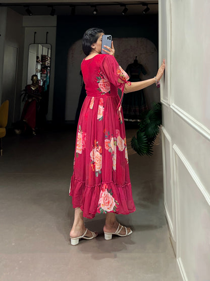 Summer Wear Frock in Georgette Fabric with 8 meter flair