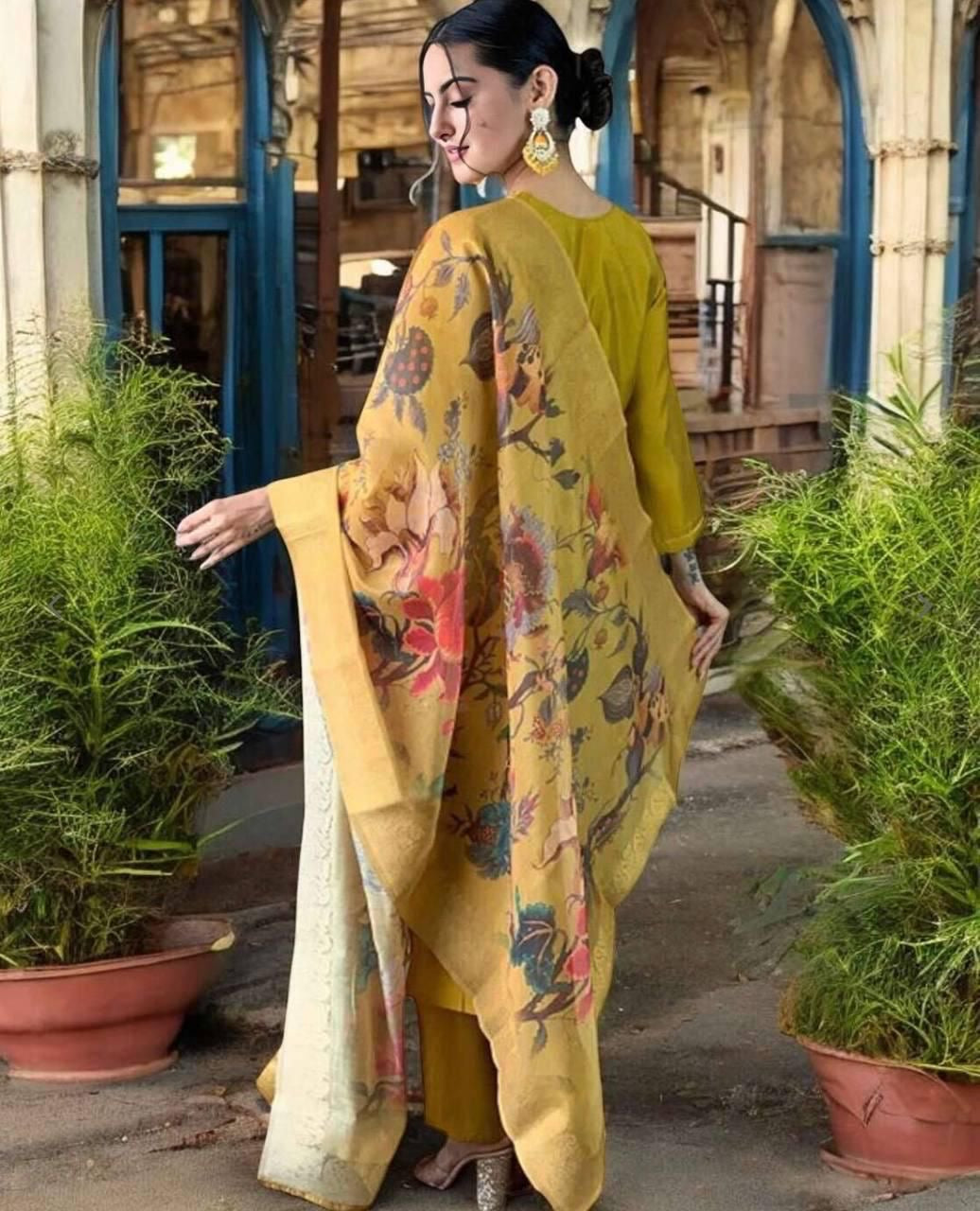 Dark Yellow Color Office Wear Kurti pent Set