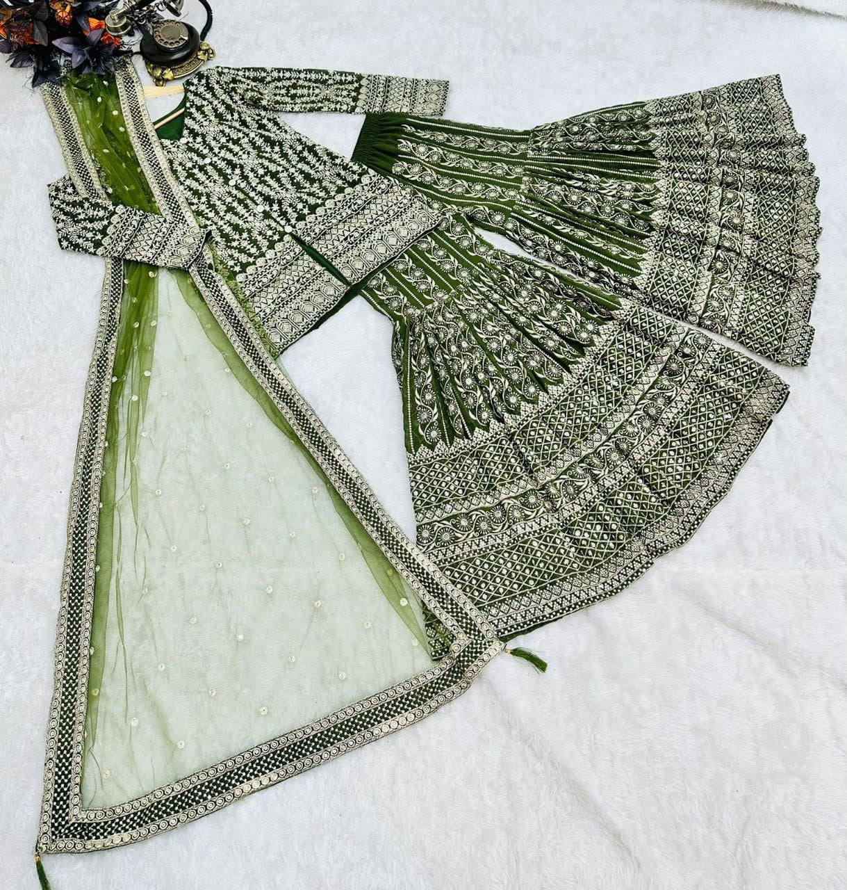 Green Color Sharara in Georgette Fabric