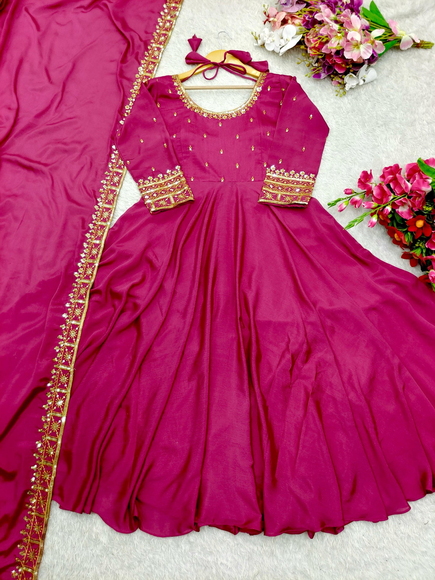 Pink Color Beautiful Gown In silk Fabric