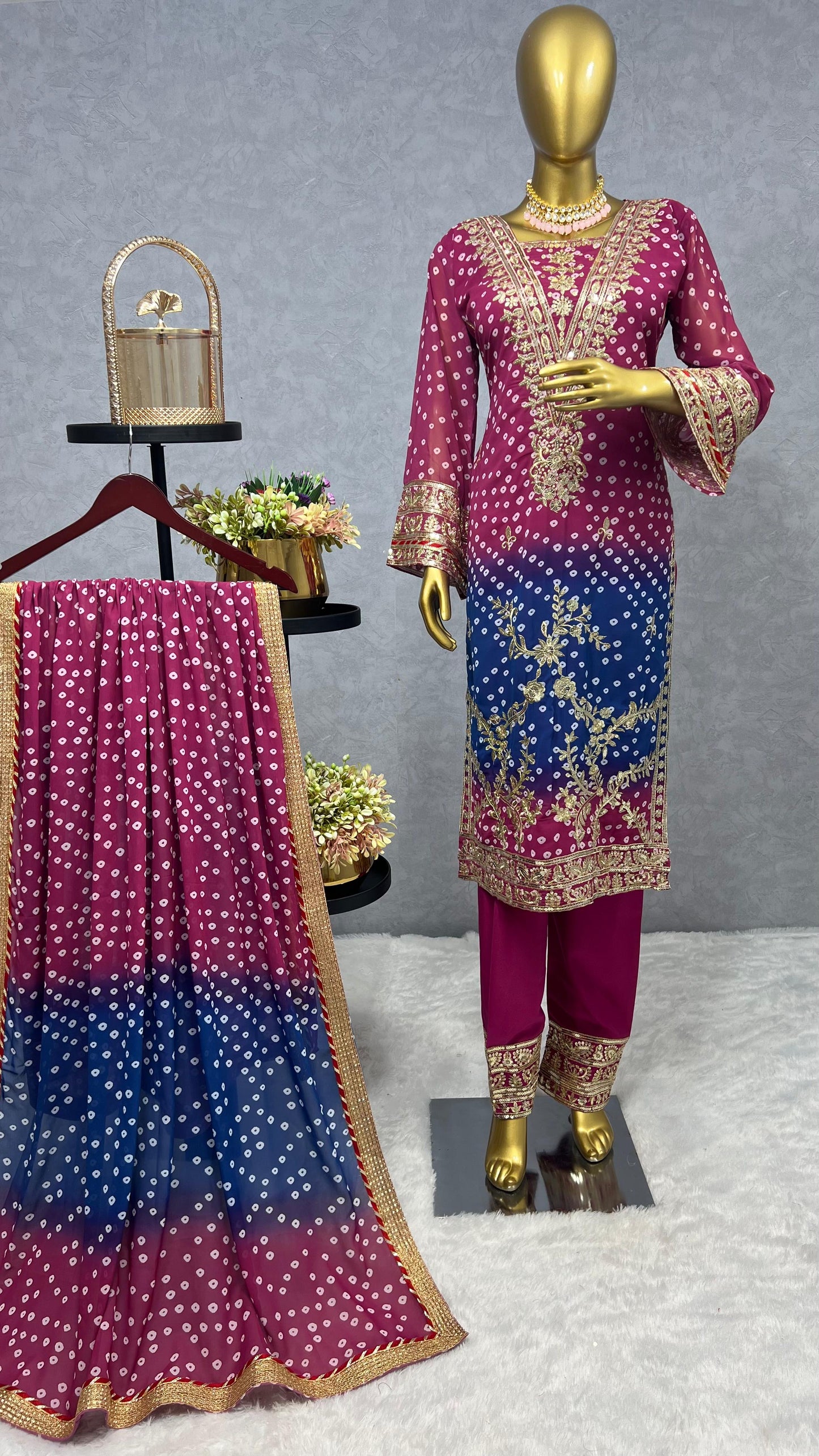 Beautiful Purple Blue Color Georgette Fancy Suit