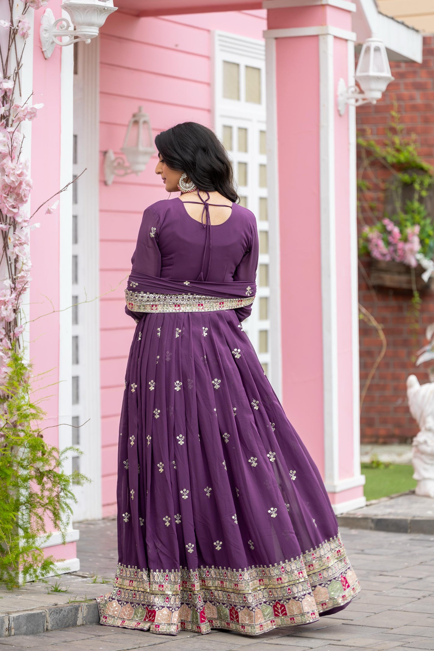 Purple Color Beautiful Anarkali Gown in Georgette Fabric