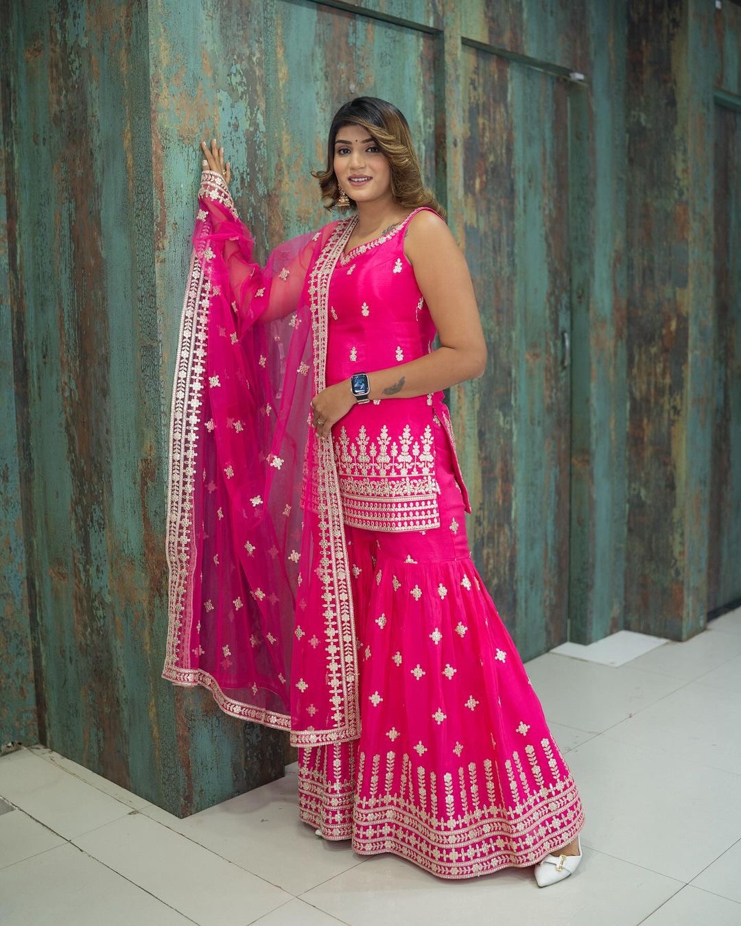 Pink Color Beautiful Plazo Sharara Suit In georgette Fabric