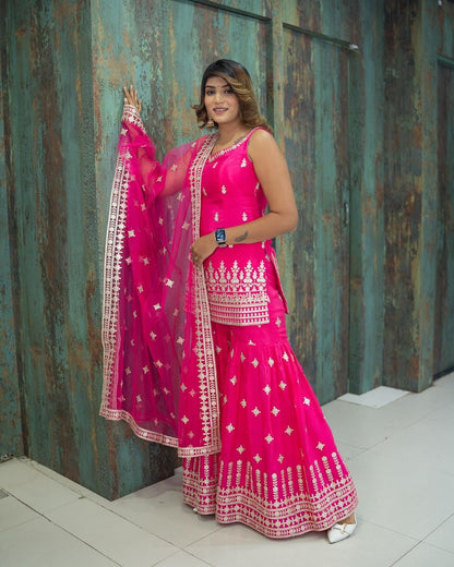 Pink Color Beautiful Plazo Sharara Suit In georgette Fabric