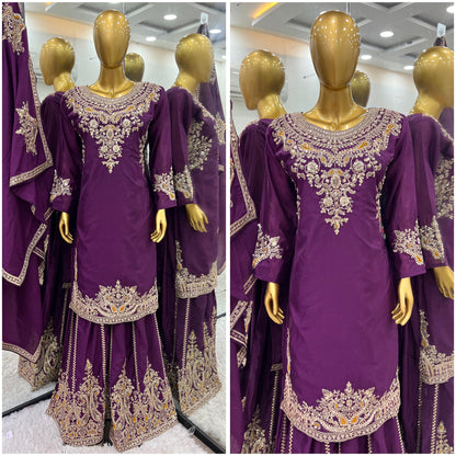 Purple Color Partywear Dress in Chinon Fabric Readymade Suit