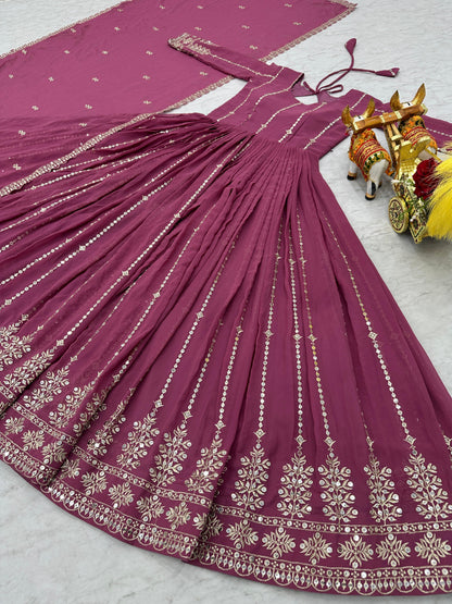 Pink Purple Color Anarakli Gown For wedding function