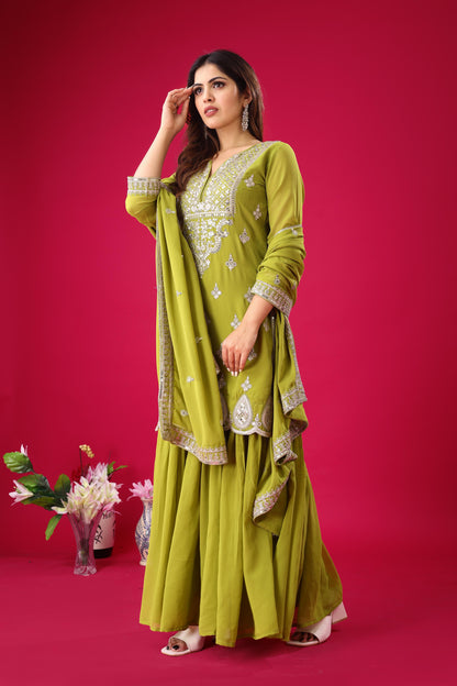 Designer Lite Green Color Partywear Dress in Georgette Fabric