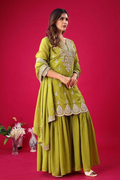Designer Lite Green Color Partywear Dress in Georgette Fabric