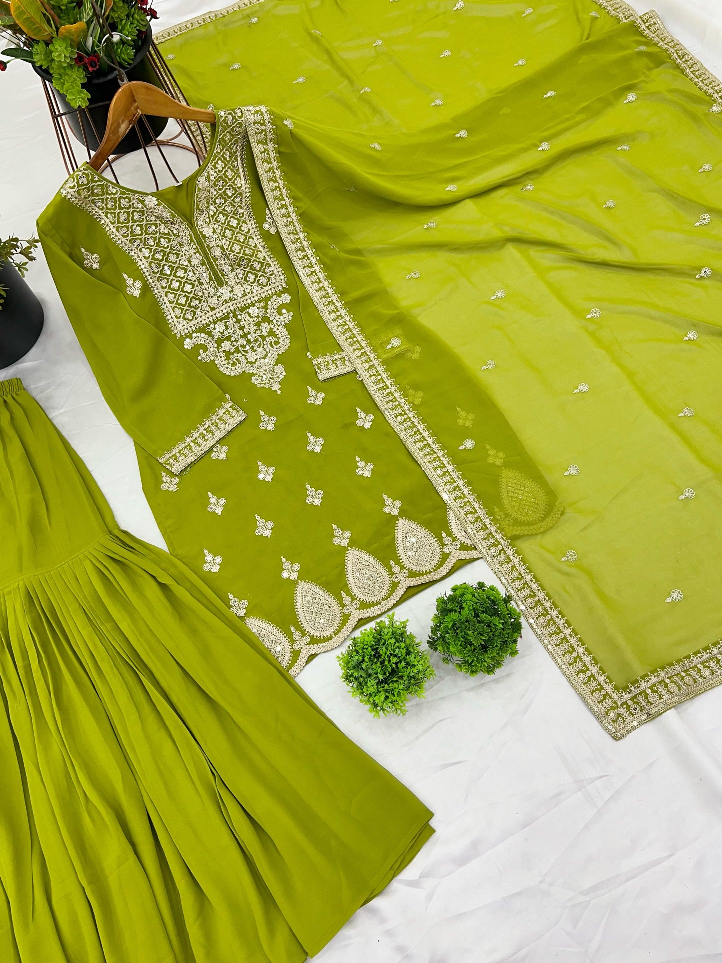Designer Lite Green Color Partywear Dress in Georgette Fabric