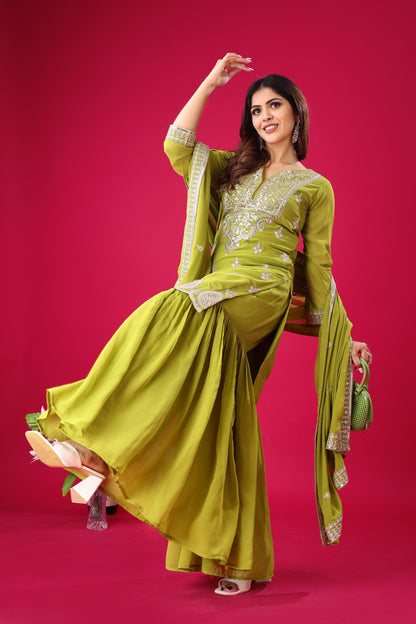 Designer Lite Green Color Partywear Dress in Georgette Fabric