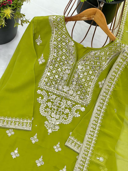 Designer Lite Green Color Partywear Dress in Georgette Fabric
