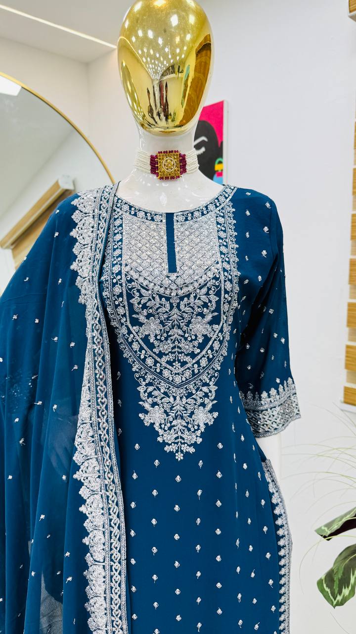 Blue Color Beautiful Partywear Dress in Georgette Fabric
