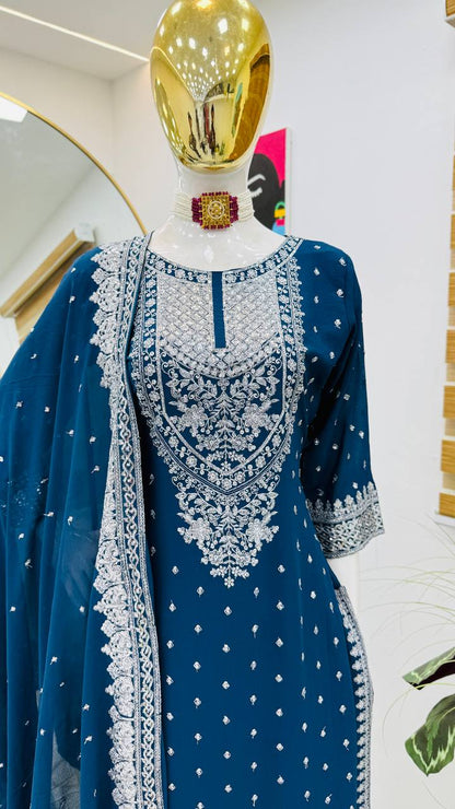 Blue Color Beautiful Partywear Dress in Georgette Fabric