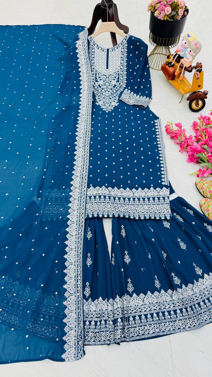Blue Color Beautiful Partywear Dress in Georgette Fabric