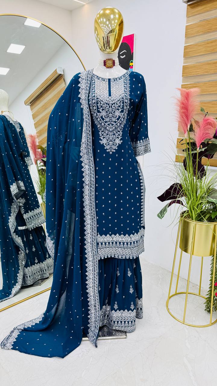 Blue Color Beautiful Partywear Dress in Georgette Fabric